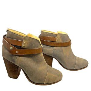rag & bone Harrow‎ Distressed Gray Nubuck Brown Leather Booties